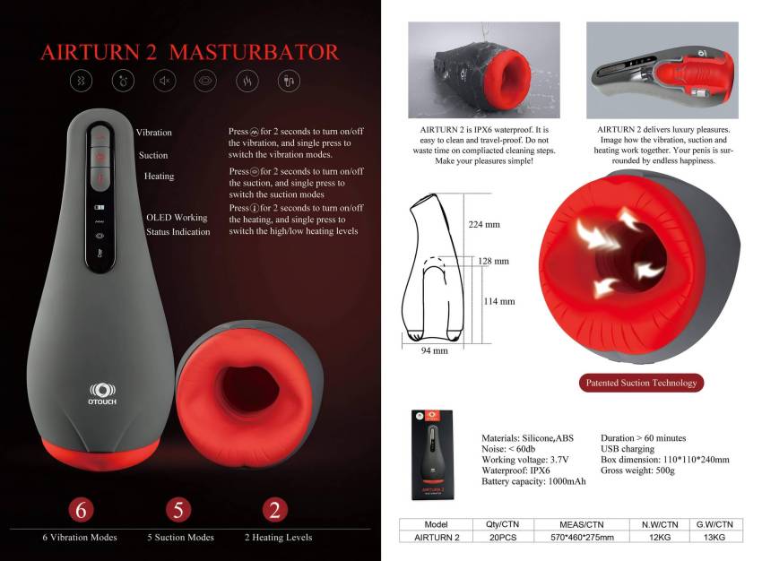 OTOUCH Airturn 2 - akkus szívó maszturbátor (fekete) - Image 10