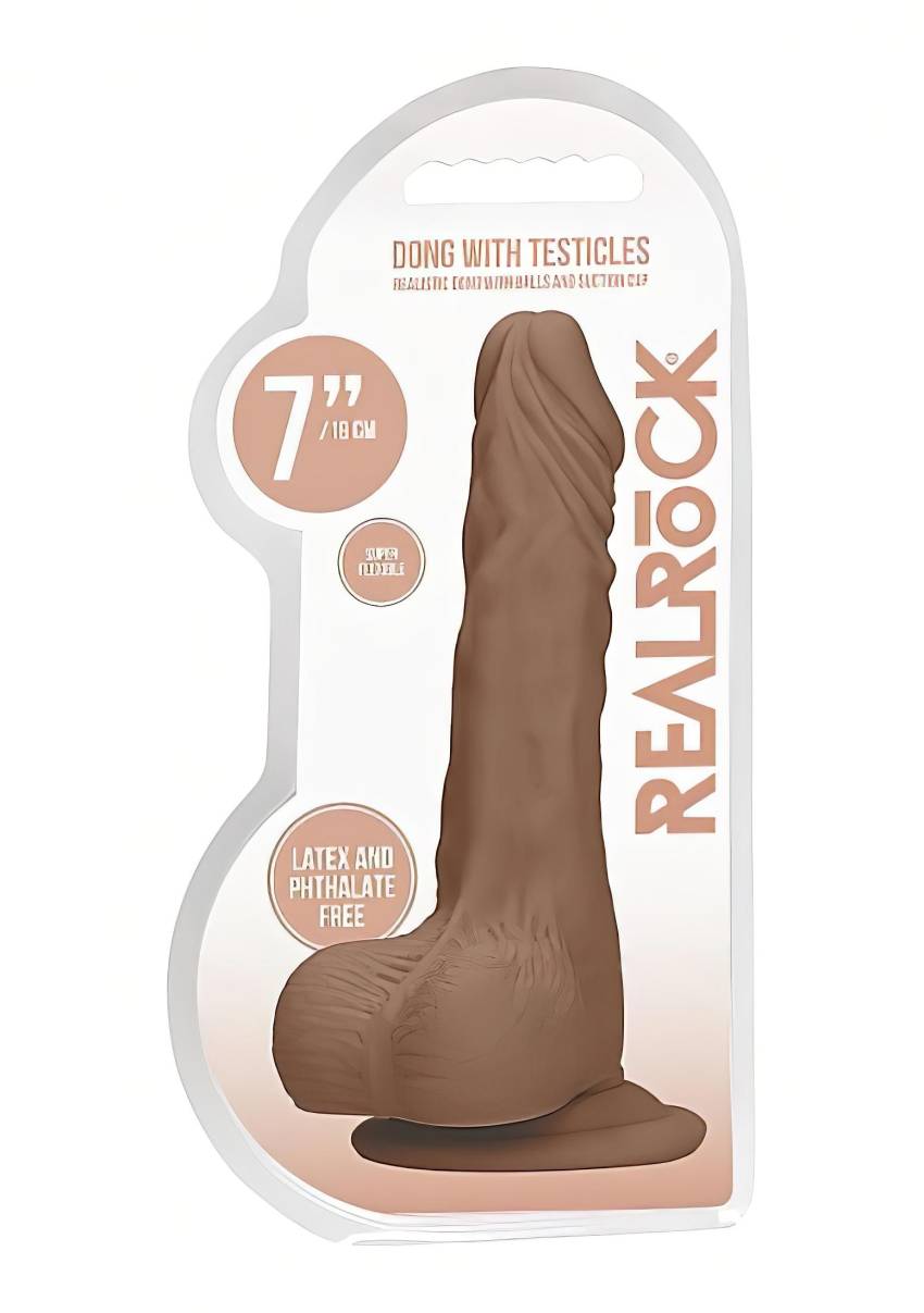 RealRock Dong 7 - élethű, herés dildó (17cm) - sötét natúr - Image 2
