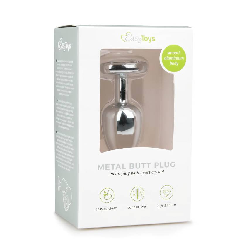 Easytoys Metal No.2 - anál plug szíves kővel (ezüst-fehér) - Image 3