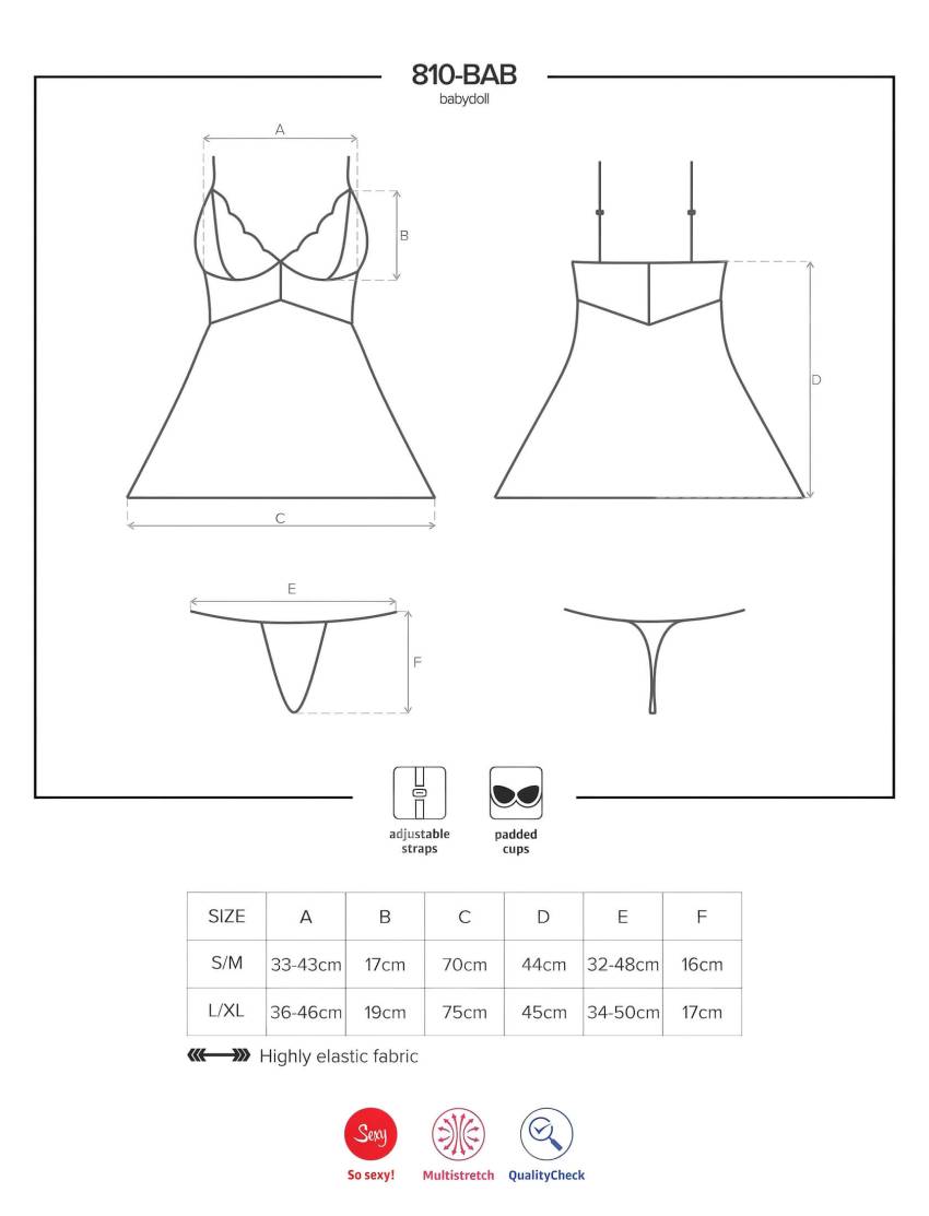 Obsessive 810-BAB-2 - csipke babydoll és tanga (fehér) - Image 5