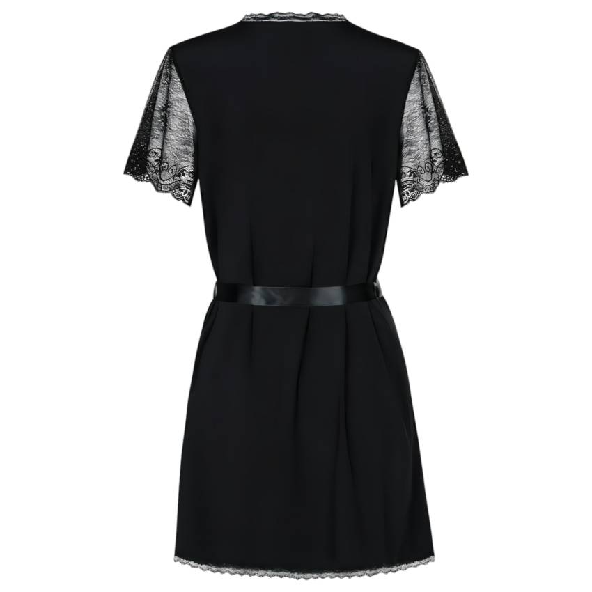 / Obsessive Miamor Robe - csipkés ujjú köntös és tanga (fekete) - Image 3