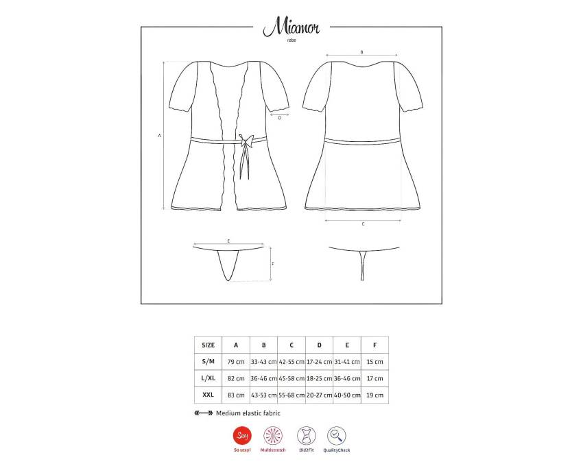 / Obsessive Miamor Robe - csipkés ujjú köntös és tanga (fekete) - Image 4