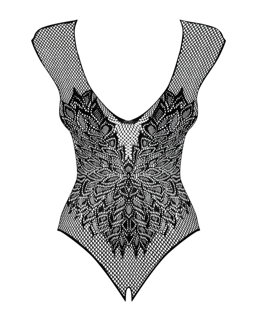 Obsessive B112 - angyal szárnyas, necc nyitott body (fekete) - Image 3