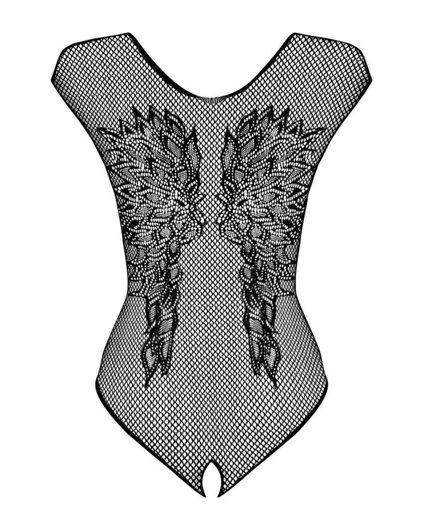 Obsessive B112 - angyal szárnyas, necc nyitott body (fekete) - Image 4