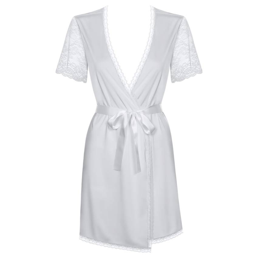 / Obsessive Miamor Robe - csipkés ujjú köntös tangával (fehér) - Image 3