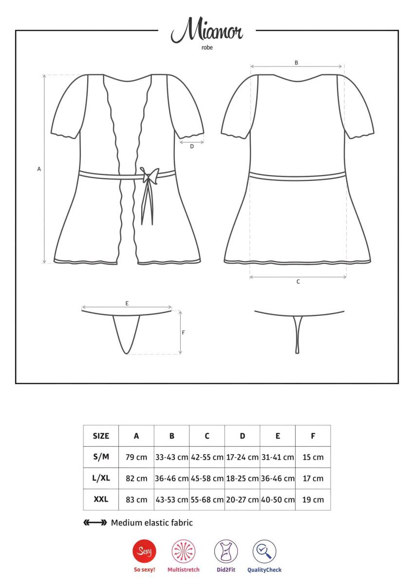 / Obsessive Miamor Robe - csipkés ujjú köntös tangával (fehér) - Image 5