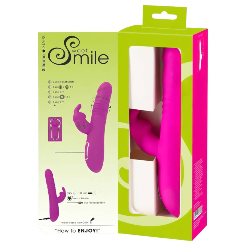 SMILE Rabbit - akkus, csiklókaros lökő-forgó vibrátor (pink) - Image 3