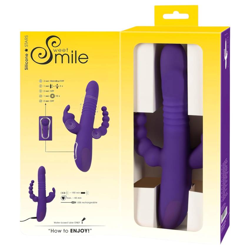 SMILE Triple - akkus, tripla karos, forgó-lökő vibrátor (lila) - Image 3