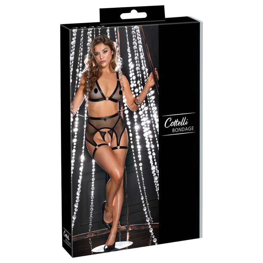 Cottelli Bondage - áttetsző, necc szett láncokkal (fekete) - Image 2