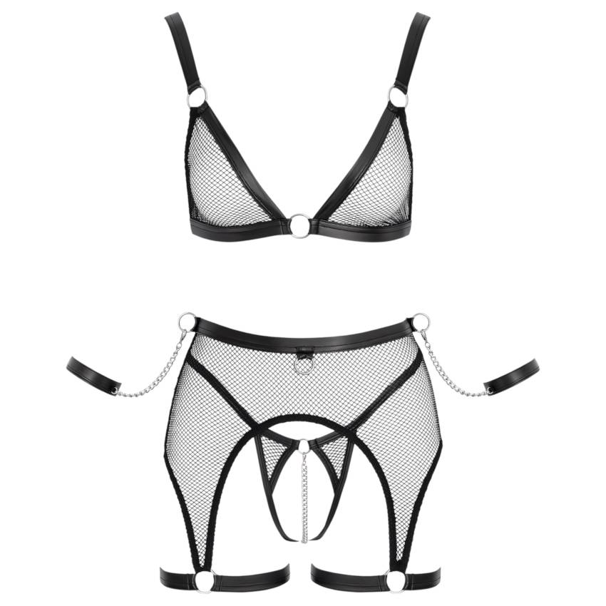 Cottelli Bondage - áttetsző, necc szett láncokkal (fekete) - Image 4