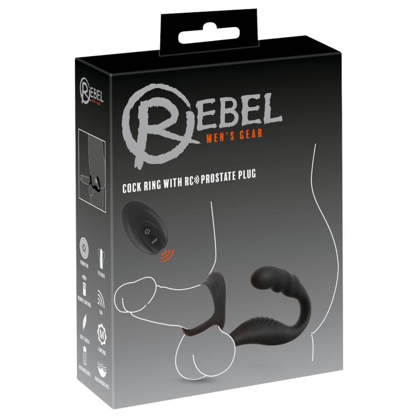 Rebel - prosztata vibrátor pénisz-és heregyűrűvel (fekete) - Image 2