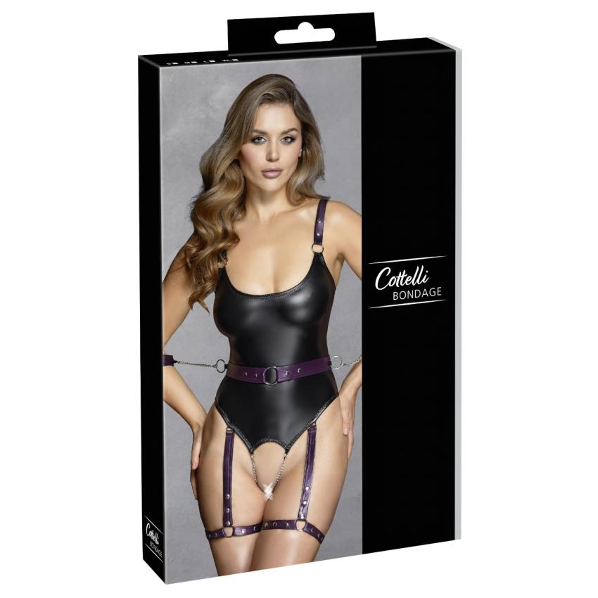 Cottelli - nyitott bondage body bilincsekkel (fekete) - Image 3