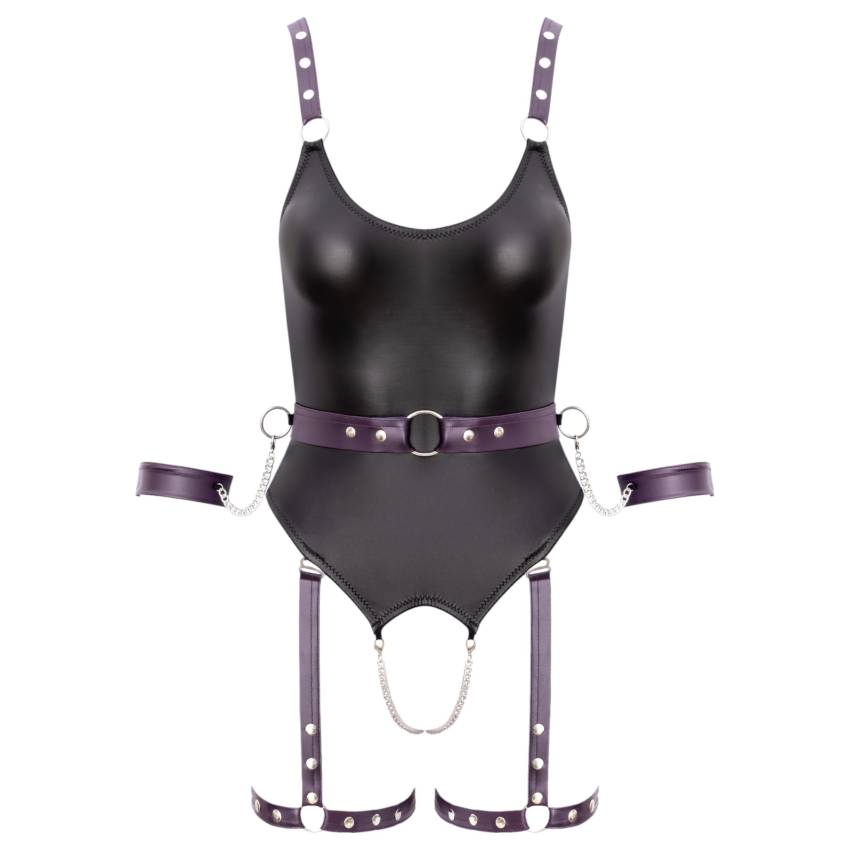 Cottelli - nyitott bondage body bilincsekkel (fekete) - Image 4