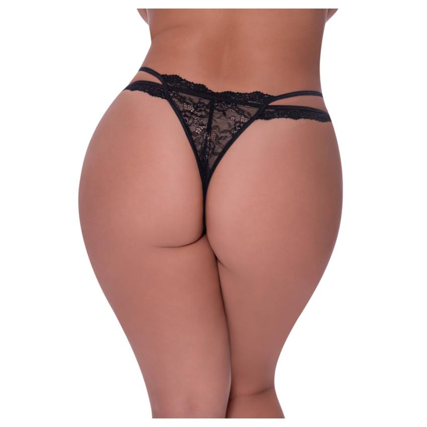 Magic Silk - dupla pántos, csipke tanga (fekete) - Image 2