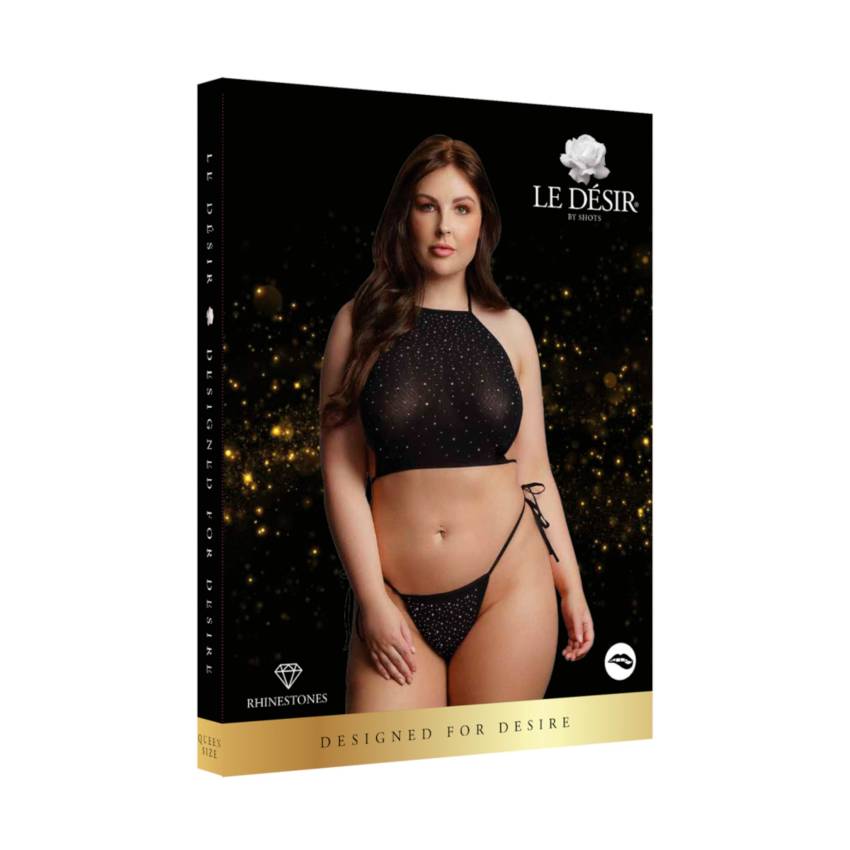 Le Désir Plus Size - strasszos party szett - fekete (XL-3XL) - Image 2