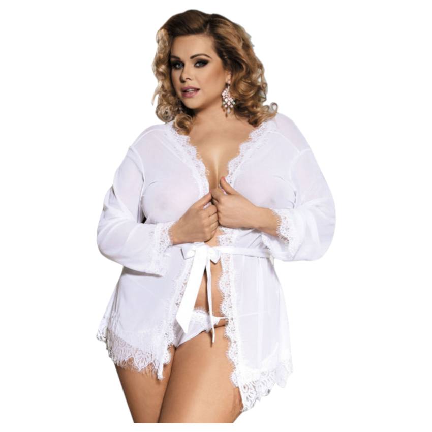 Subblime Queen Plus - csipke köntös szett - fehér (XL-2XL)